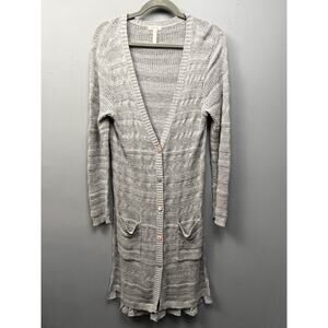 Matilda Jane Stay Cozy Knit Cardigan Duster Womens Medium Gray Wonderment Button